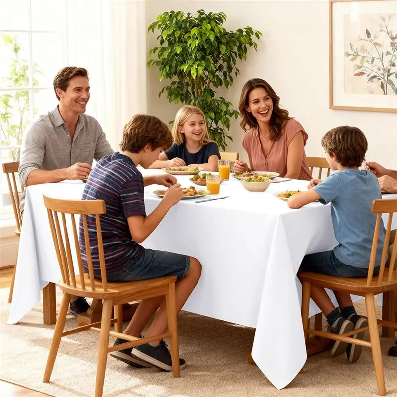 【ORNAMENT】White Tablecloths In 10-Pack Stain-Resistant Polyester Fabric For 6 Foot For Rectangle Tables- 60 X 102 Inches