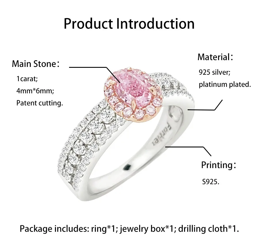 ForHer 100% 925 Sterling Silver Sparkling Wedding Rings For Women Pink Diamond Engagement Anniversary Party Fine Jewelry