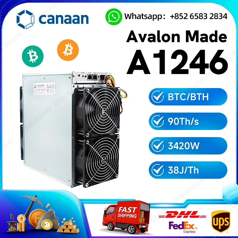 Used BTC Miner Avalon A1246 90TH/s ASIC Miner Crypto Bitcoin Miner BTC Mining Machine With PSU Better Than Avalon 1166pro