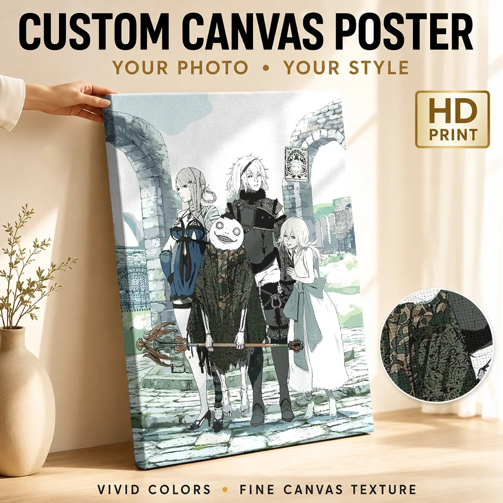 NieR Replicant Character Group Canvas Print Posters Sci Fi Style Wall Art With Personalized Photo For Media Room Ideal Teen Gift