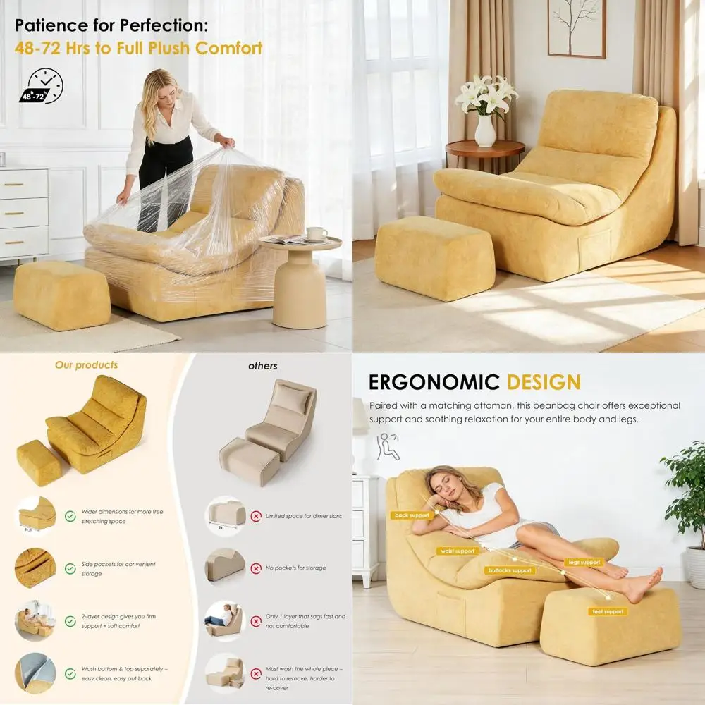 

Upholstered Lounge Chair with Ottoman - Easy Assembly, Comfortable Sofa for Relaxing, TV, Gaming, Reading with Cushioned Seat, R