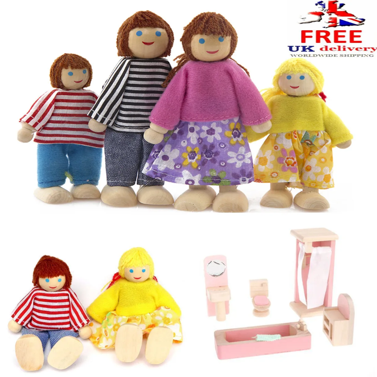 Juego de muebles en miniatura de madera, juego de rol para baño, diseño tradicional duradero, Mini casa hecha a mano, accesorio para dormitorio en miniatura