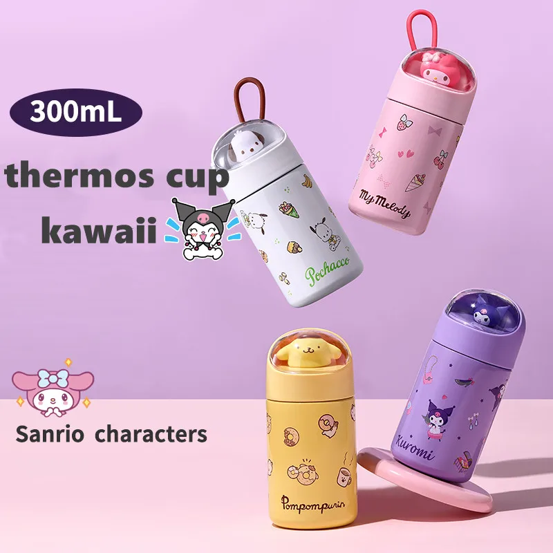 Sanrio Character Thermos Cup, Hello Kitty Water Cup, Kawaii Melody, Kuromi, Vida Necessidades Diárias, Menina, Estudante, Presente de Aniversário, 300ml