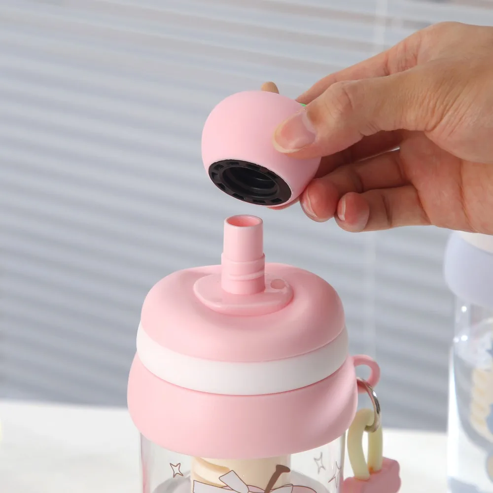 Plastic Student Straw Water Bottle with Filter and Straw Fruit Topper Tea-Water Separator Cup Transparent Leak-proof