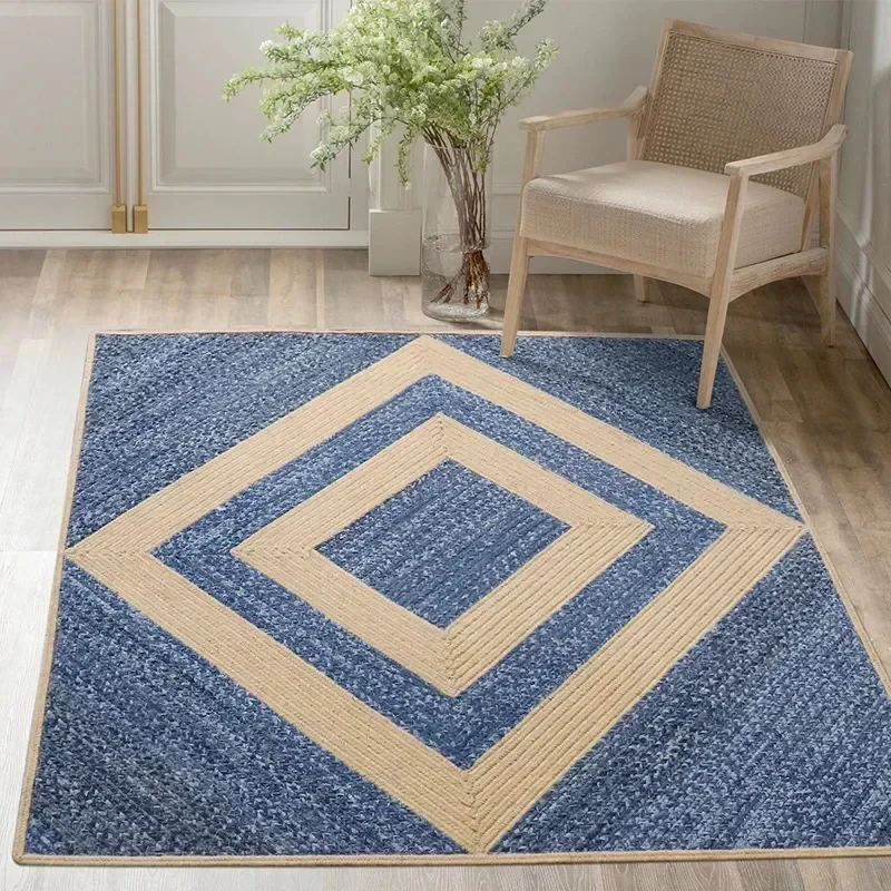 Handwoven premium natural jute living room coffee table sofa mat minimalist denim fabric designer style carpet