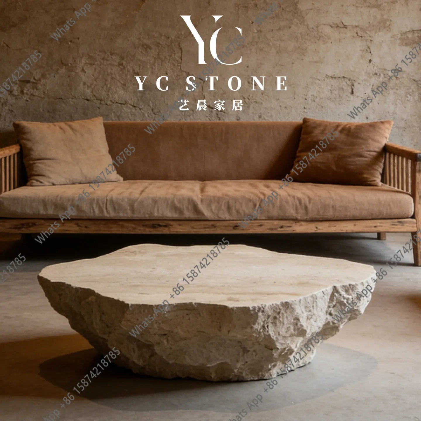 Rt Natural Travertine Natural Surface Coffee Table High-end Atmosphere Meeting Room High-end Feeling Household Coffee Table