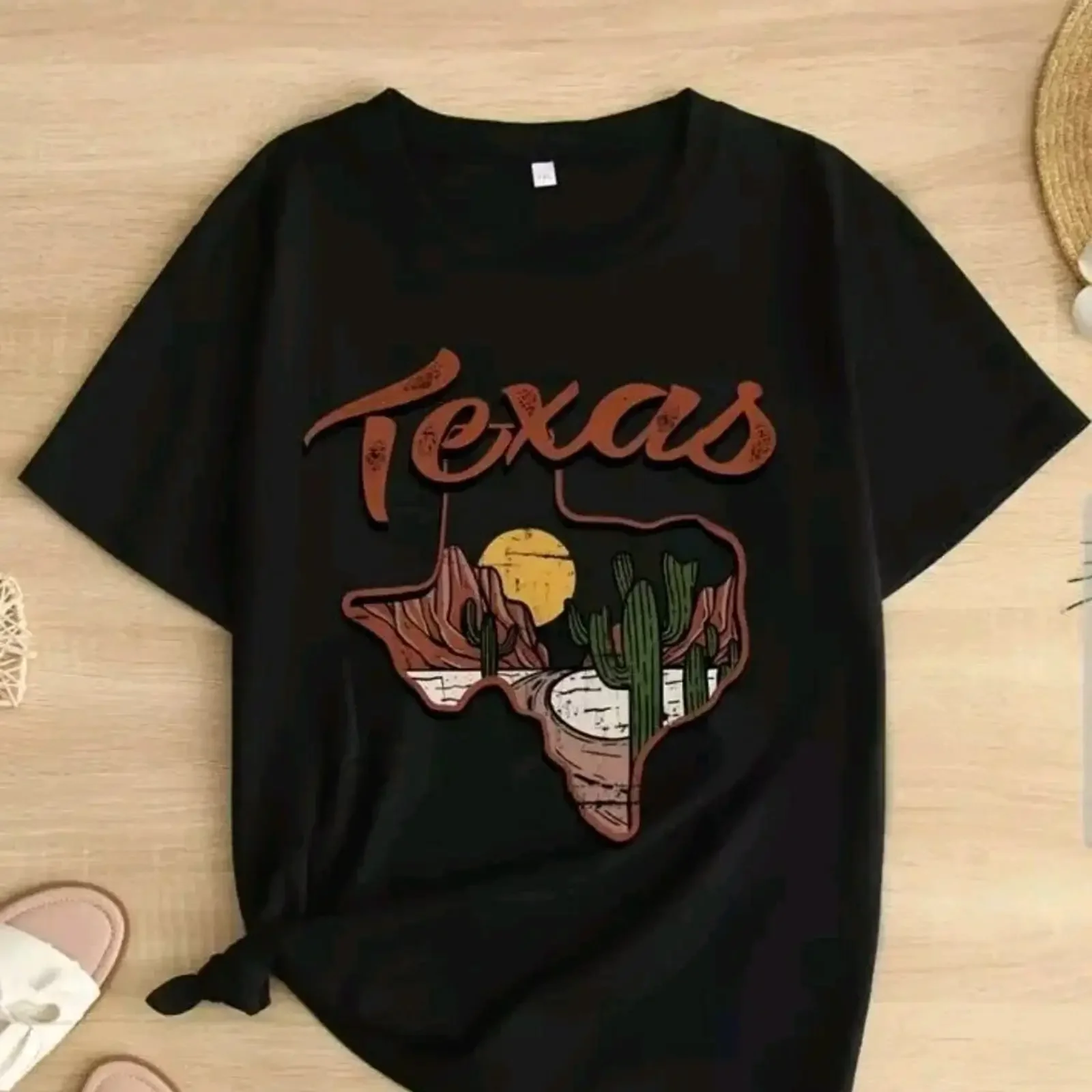 Women's Plus Size 26 Texas Patriotic T Shirt Black Rodeo Boxy vintage Washed Stylish homme Versatile Comfortable