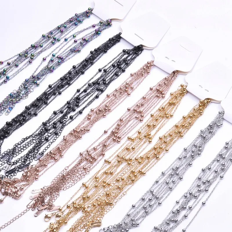 Simple Plated Gold Stainless Steel Bead Collarbone Necklace for Women Men Rose Gold Black Colorful Chain Diy Jewelry Accessories