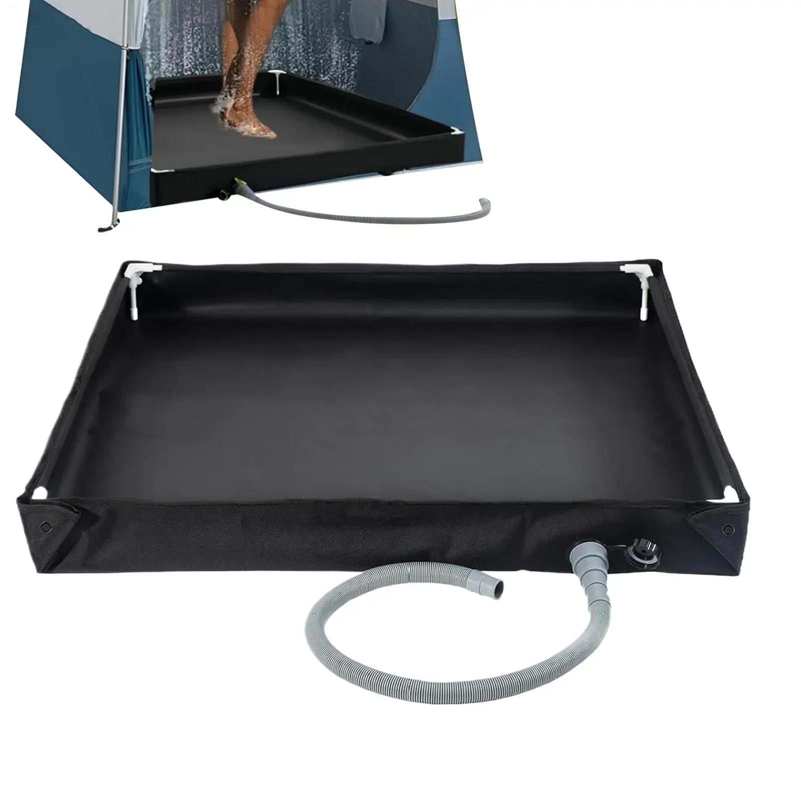 Shower Pan with Drain Outdoor Standing Bath Floor Base Portable Shower Base Foldable Tray for Outdoor Camping Tent RV Hiking