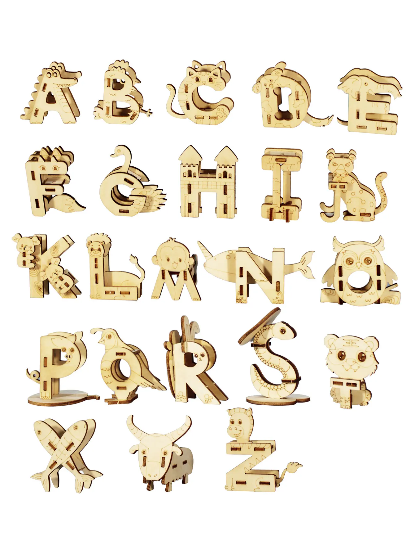 

3D Wooden Puzzle 26 Animal Letters A-Z Model Kits DIY Handmade Small Production Set Craft Unique Christmas Gift