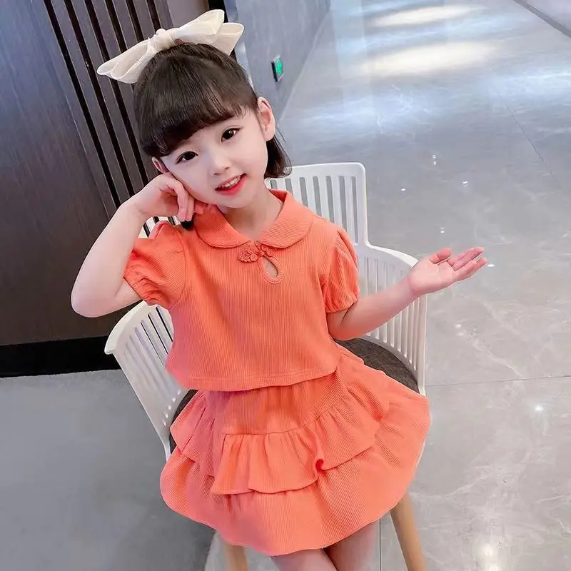 مجموعة صيفية غير رسمية للأطفال ، بلوزة قصيرة بطية صدر جميلة ، بدلة تنورة مريحة للفتيات الصغيرات ، عمر 2-8 سنوات ، موضة جديدة ، 2: أول مرة #4