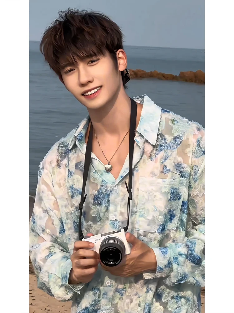 

Blue Floral Long Sleeve Men's Shirt Loose Fit Tassel Trim Summer Fashion Stylist Trendy Brand Clothing American Style Square ...