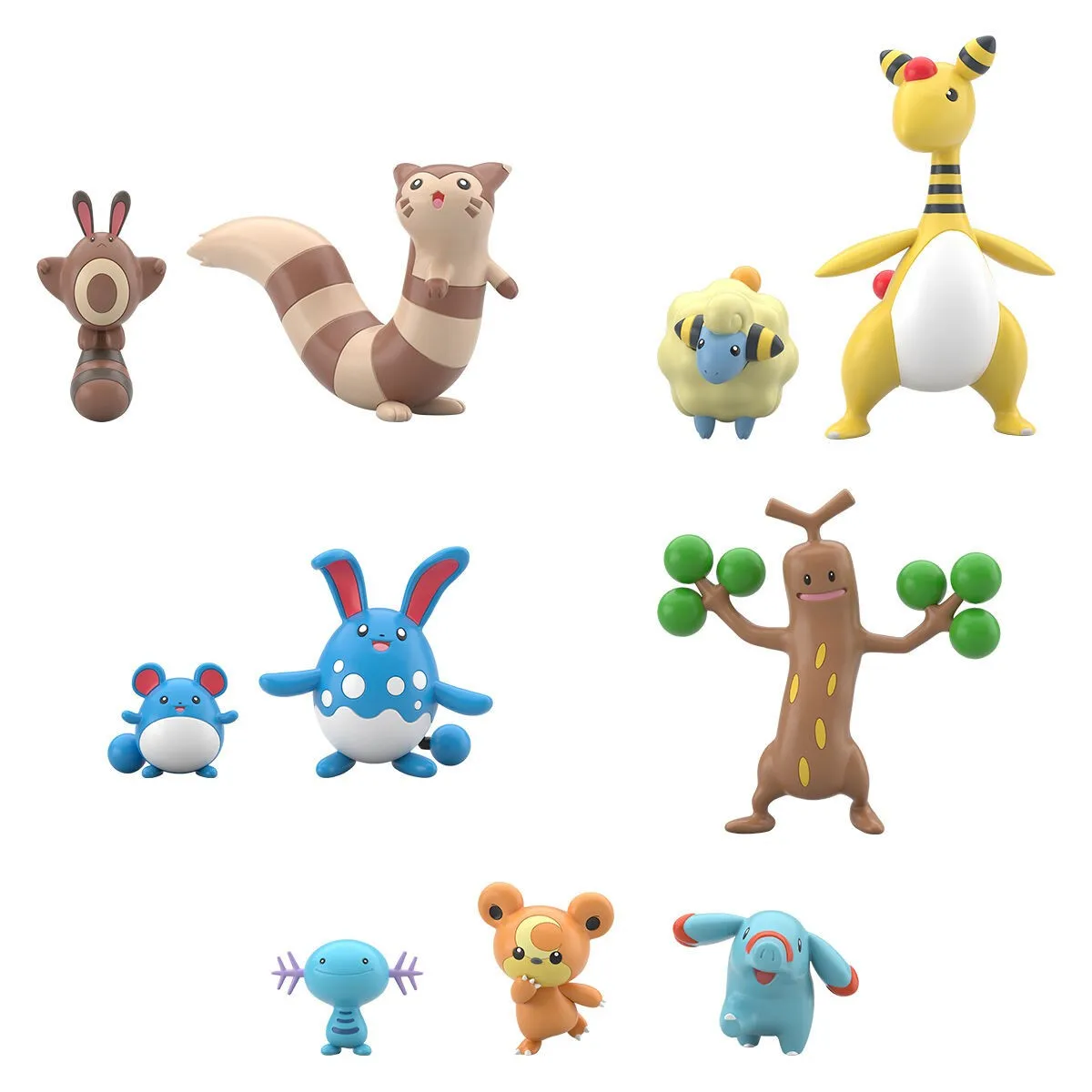 Original Pokemon SCALE WORLD Wooper Teddiursa Phanpy Azumarill Johto region Anime Figure Toys Kwaii Q Ver. PVC Model Collection