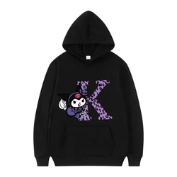 Kuromi Anime Letter A-Z Women and Men Long-sleeved Sanrio Autumn Black Hoodies Clothes Girly Heart Clothes Kawaii Birthday Gift