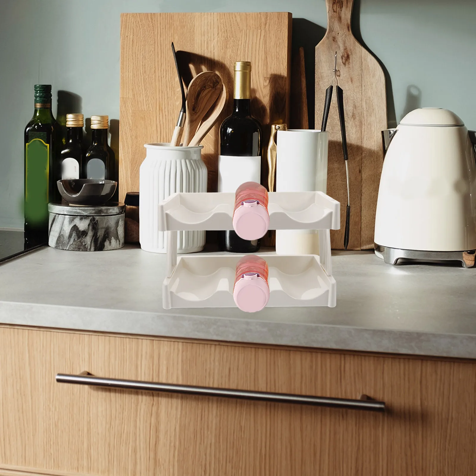 

Two-Tier Cup Organizer Kitchen Countertop Holder for Tea Cups Bottles Desktop Storage Rack Bottle Organizer for Cabinet