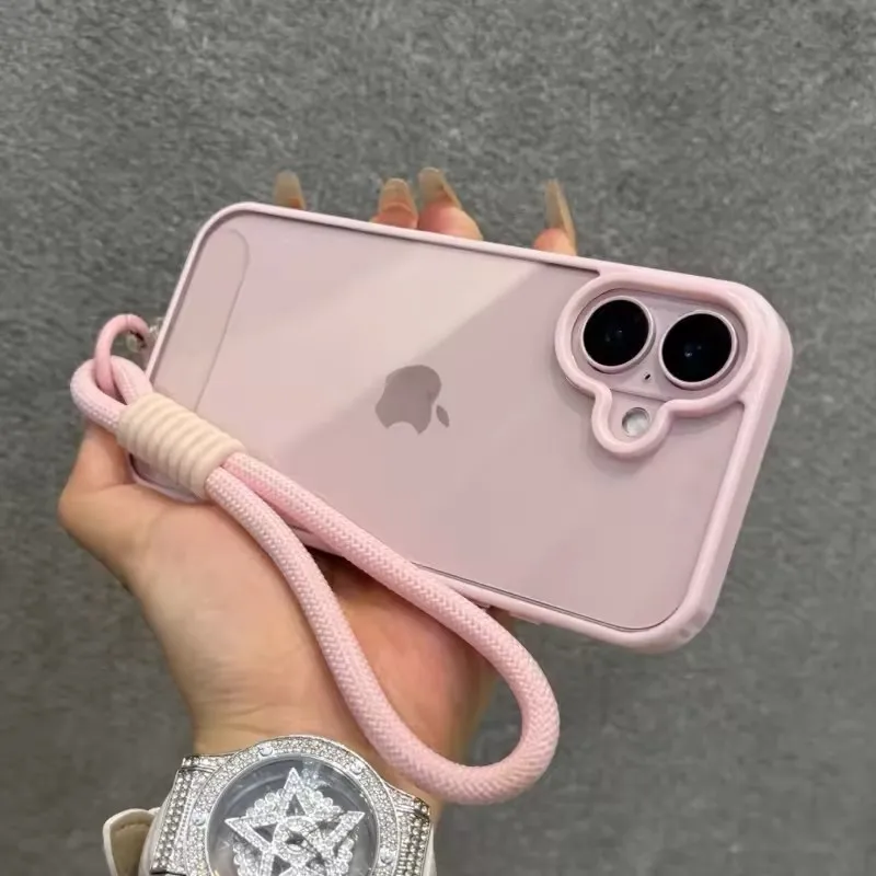 Luxury Candy Color Bumper With Lanyard Phone Case For iPhone 17 16 15 14 13 12 11 Pro Max Plus Clear Acrylic Shockproof Cover - náhled 3