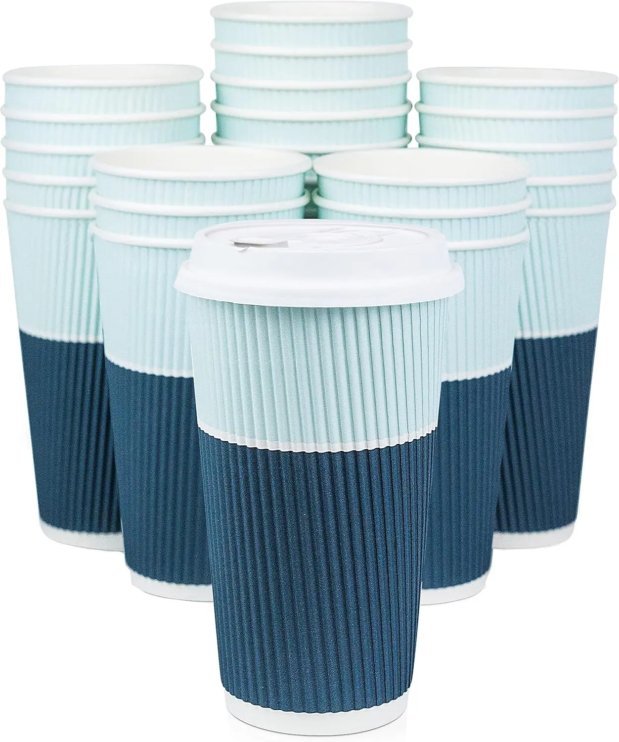 

22 oz Disposable Coffee Cups with Lids, Insulated for Hot and Cold Drinks, No Sleeves Needed - Ocean Blue (50 Pack)