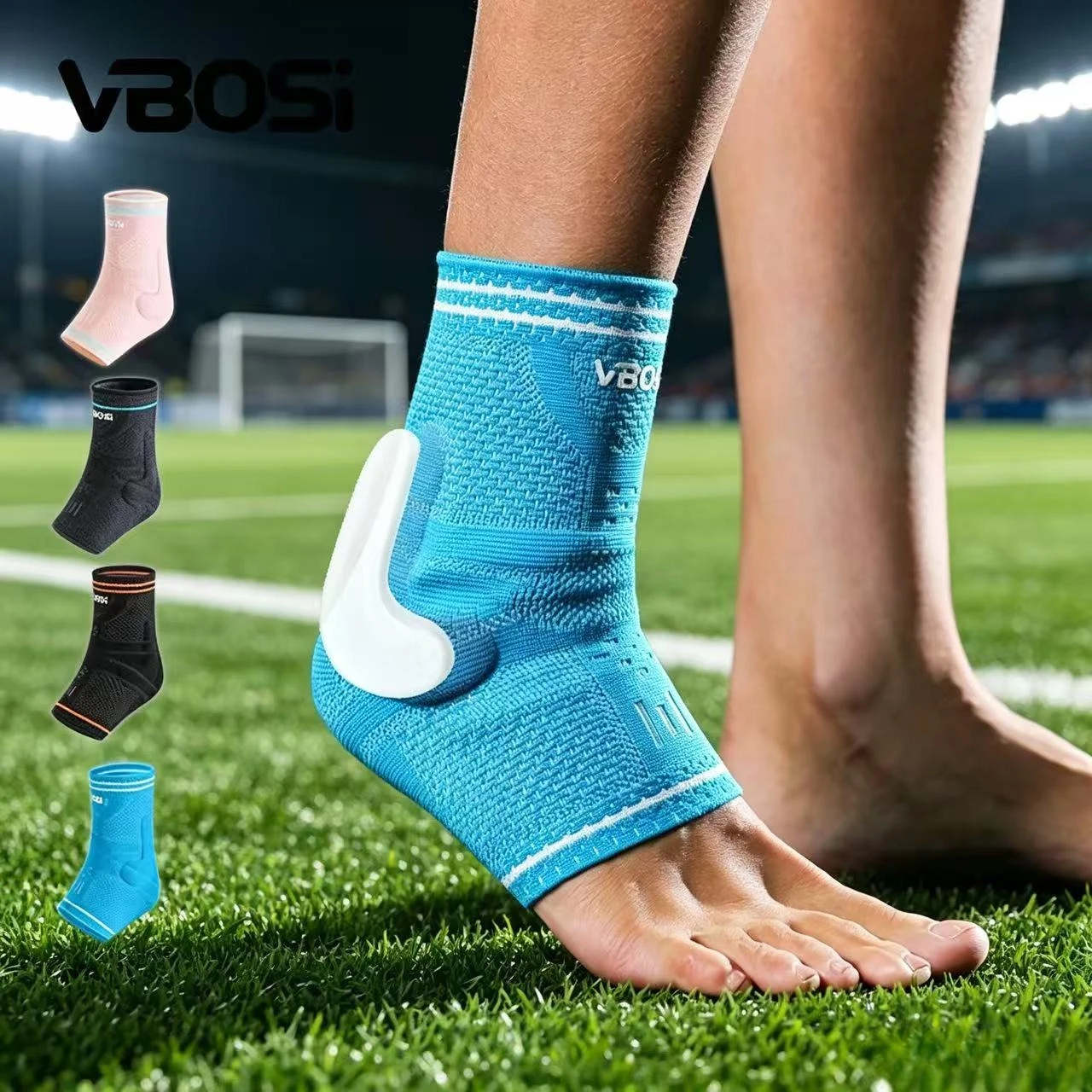 1 Pc Knitted Compression Ankle Support Brace Silicone Padded Anti-Sprain Protection for Basketball Soccer Sports Running Cycling