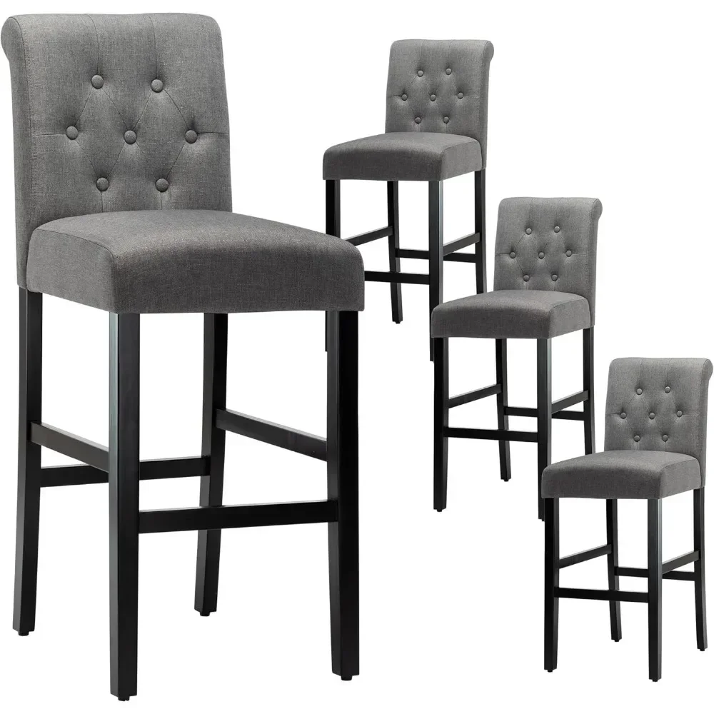 Height Chairs with Tufted Back, Bar Stools, Kitchen Island, Gray, Set of 4, 30"