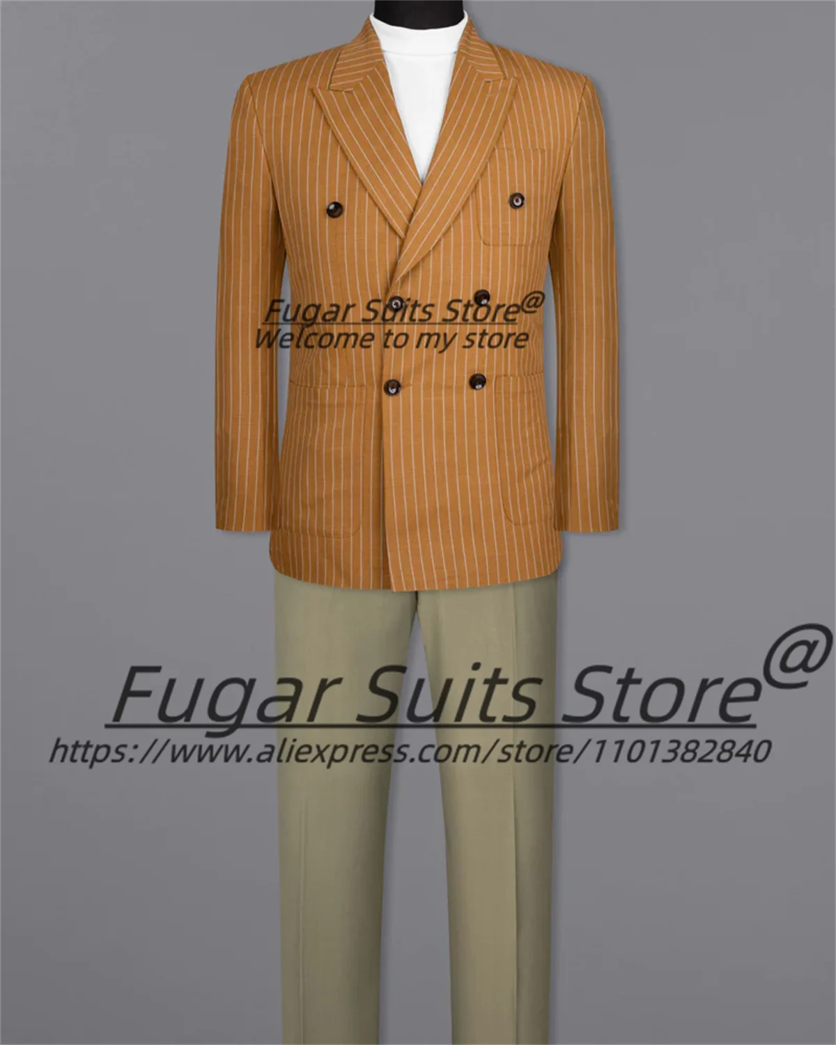 

Business Orange Stripe Prom Men Suits Slim Double Breasted Groom Wedding Tuxedos 2 Pieces Sets Business Male Blazers Ropa Hombre