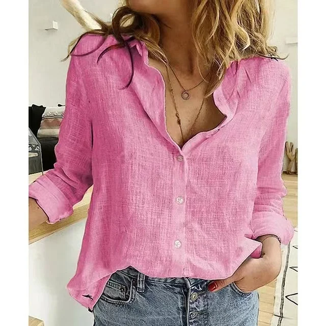 Elegant Cotton Linen Shirts Women Leisure Shirts Button Lapel Cardigan Top Lady Loose Long Sleeve Oversized Shirt Casual T-Shirt