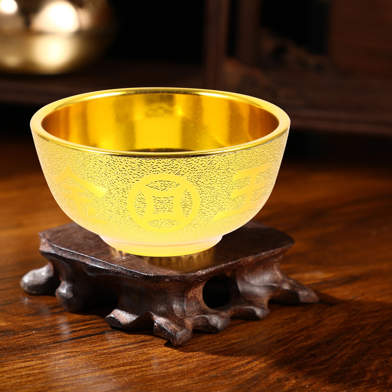 

Golden Offering Bowl Set Plastic Design Holy Buddhism Cup Wear resistant Tabletop Bowl Decorative Accessories For