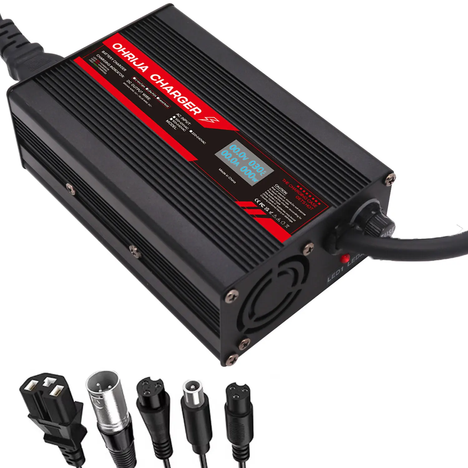 Image of 54,6V 5A Lithium-Ionen-Akku-Ladegerät, Ladegerät für 13S48V Li-Ionen-Akku, ausgestattet mit DC2,5 auf XLR IEC GX16 M12 RCA8MM Anschluss