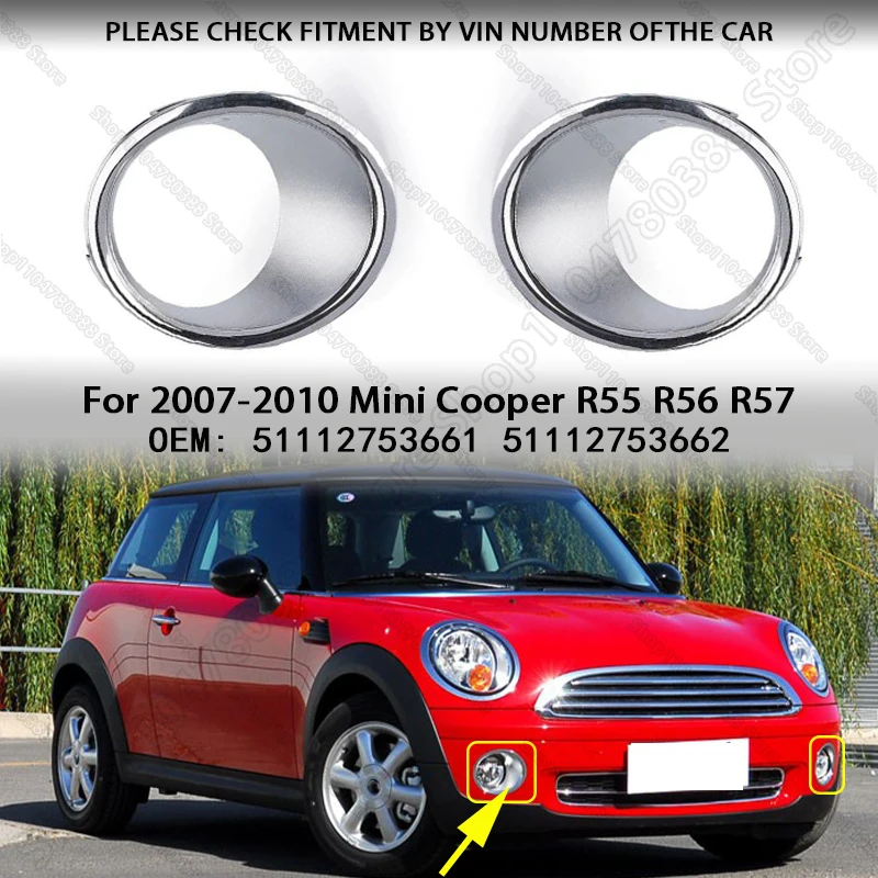 For 2007-2010 R55 R56 R57 BMW Mini Cooper Front Bumper Fog Light Lamp Trim Ring Cover 51112753661 51112753662