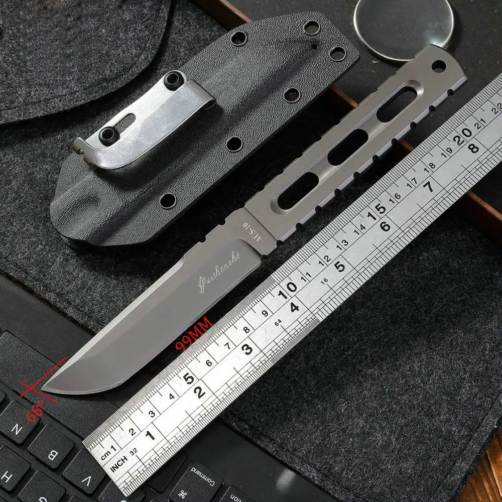 TRSKT Cool Tactical Knife AUS-10 6mm Thick Blade Outdoor EDC Hunting Camping Knife with Kydex Sheath For Gift Tool Droshipping
