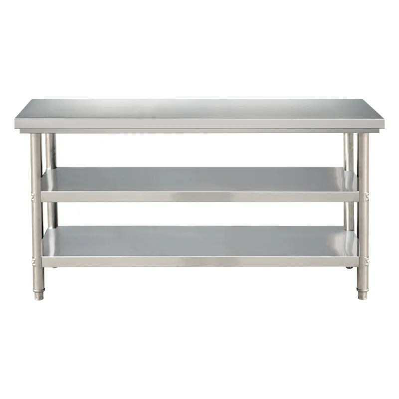 Stainless Steel Double Layer Work Table, Commercial Kitchen Prep Bench with Undershelf, Packing Workstation