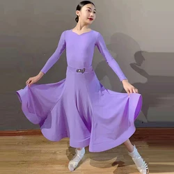 Purple Ballroom Dance Dress Long Sleeve Tops Skirt Tango Performance Stage Costume Waltz Dancing Competition Dresses VDB4888