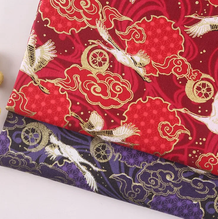 

Popular Japanese Style Crane Design 100% Cotton Fabric Stamping Metallic for Home Tetxile Cloth Chirdren Lady