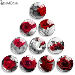 12mm 10mm 20mm 25mm 30mm 40mm 881 Rose Flower Mix Round Glass Cabochon Jewelry Finding 18mm Snap Button Charm Bracelet
