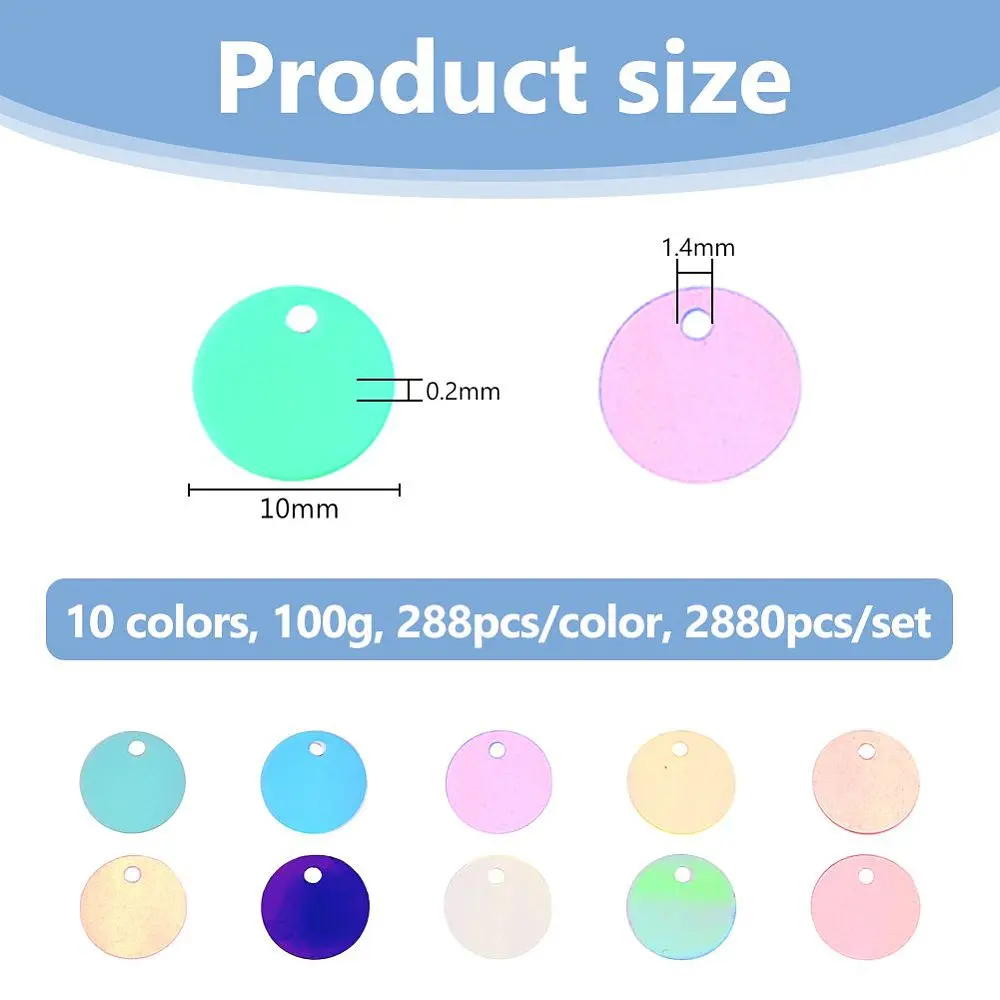 2880Pcs Flat Round Sequins for Crafts 10 Fantasy Colors PVC Round Paillettes 10.5mm Large Sequin Paillettes Craft Loose Sequins