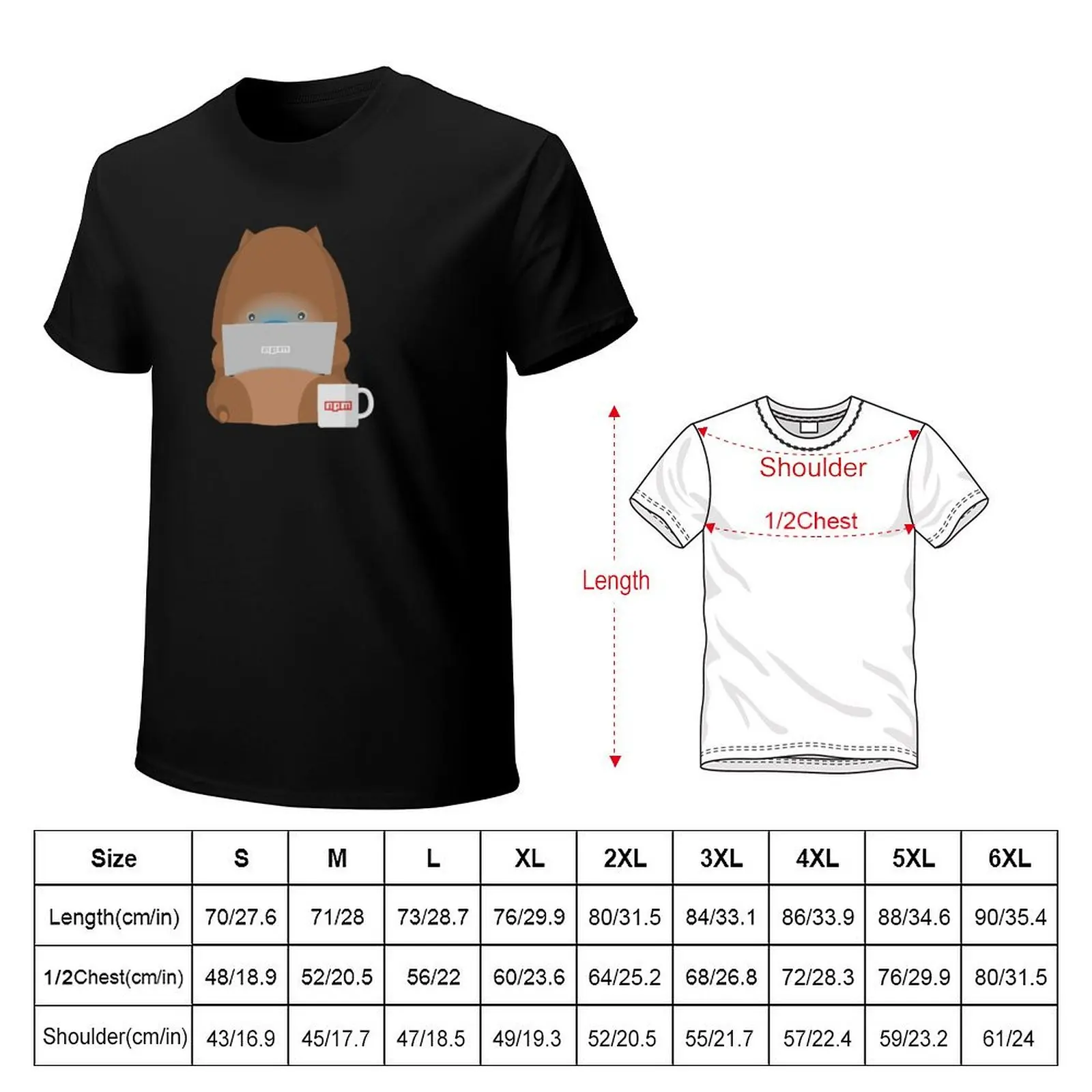 NPM: Wombat with laptop and a cup of coffee (Black background) T-Shirt Daily Work Short Sleeve Top