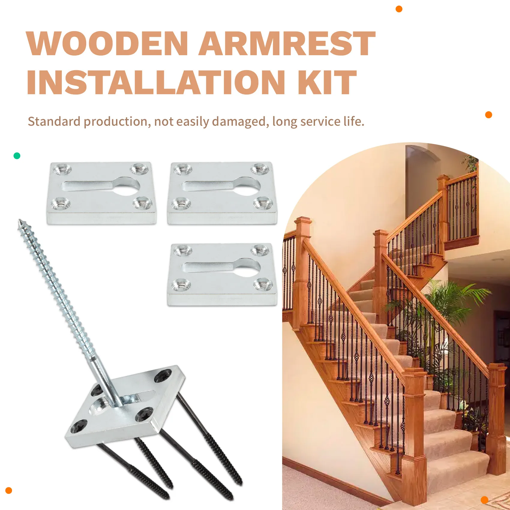 DT81 4 Sets Newel Post Fastener Wood Handrail Installation Hardware Works on Finished Floors,Stairs,Ceramic Tile and Concrete