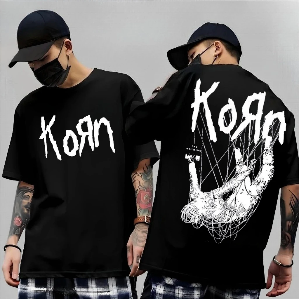 Korn Follow The Leader Cotton Printed T-Shirt Double-Sided Metal Band Tee Men's and Women's Oversize Couple Tee Tops