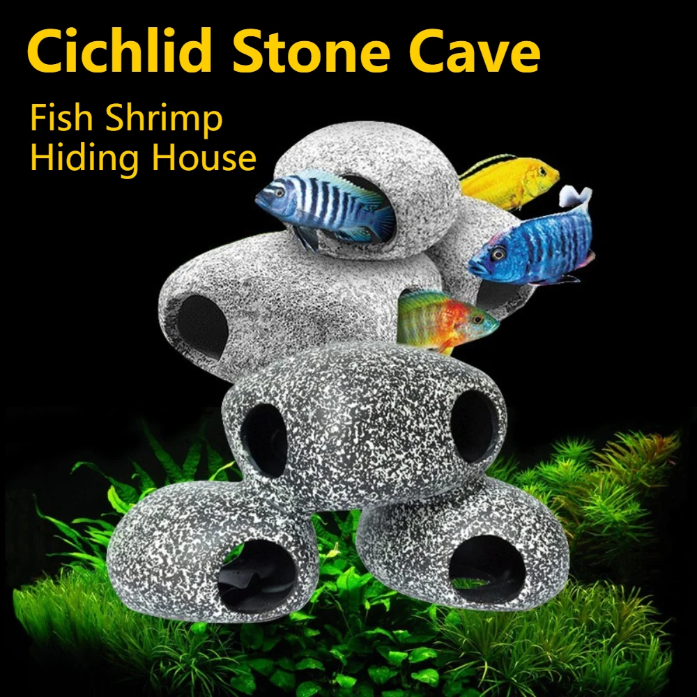 

Aquarium Cichlid Stone Cave Fish and Shrimp Hiding House Breeding House Fish Tank Pond Ceramic Decoration Fish Shrimp Breeding