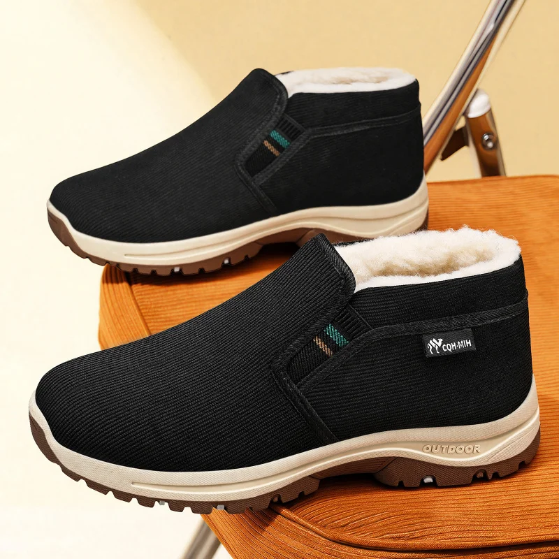 Men's cotton boots 2026 winter casual versatile men's shoes with thick velvet, anti slip and warm snow boots
