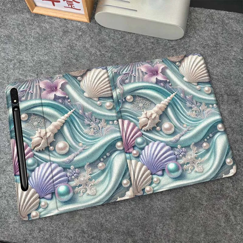 

Sparkling Blue Shell Decor Gift For Samsung Galaxy Tab S6 S7 S8 S9 S10 FE Plus Lite Soft Flexible Support Tablet Case