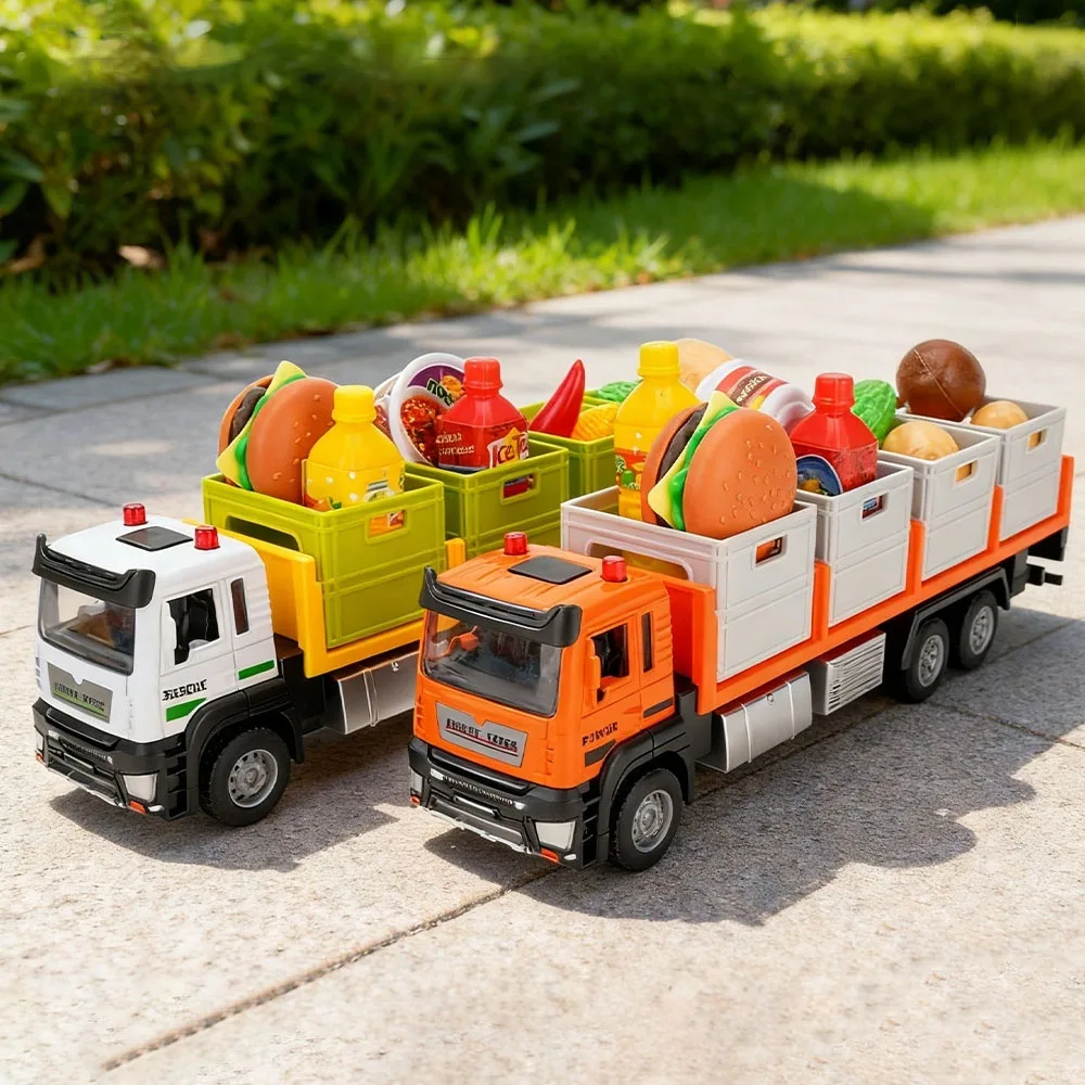 

1:32 Fruit and Vegetable Cart Container Car Model Toy Alloy Engineering Transport Truck Metal Body Models Kids Educational Toys