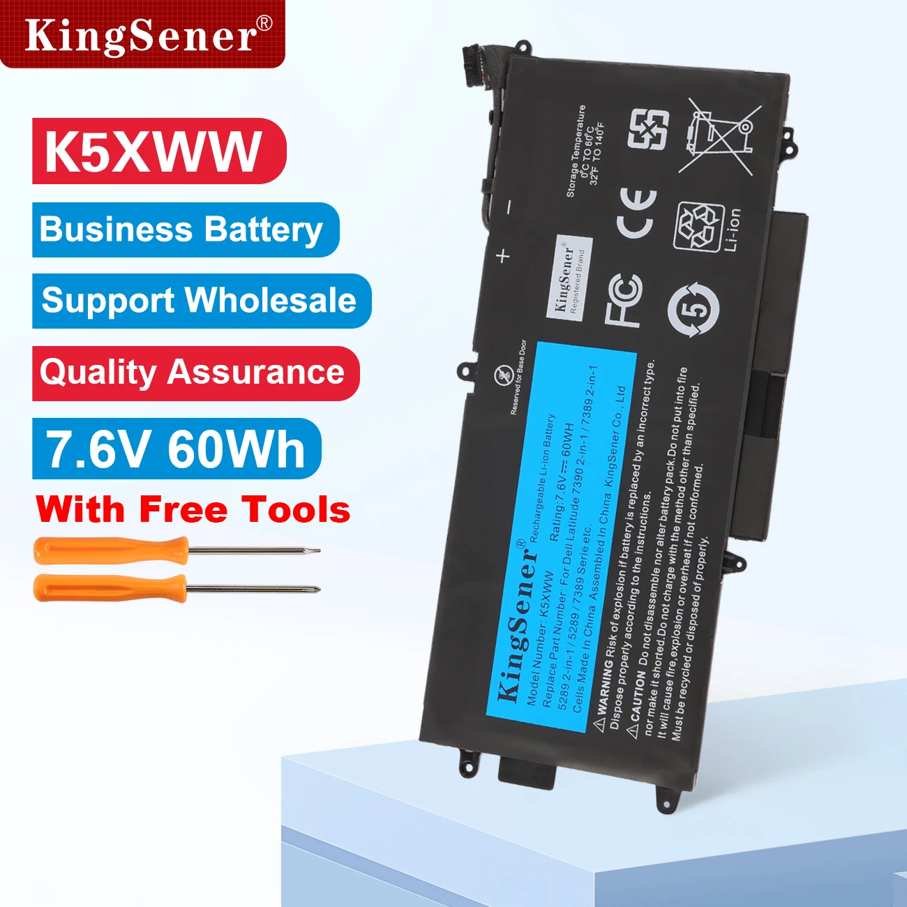 

KingSener K5XWW Аккумулятор для ноутбука DELL Latitude 5289 7389 7390 серии 2 в 1 71TG4 725KY N18GG 7,6 В 60 Втч Бесплатные инструменты