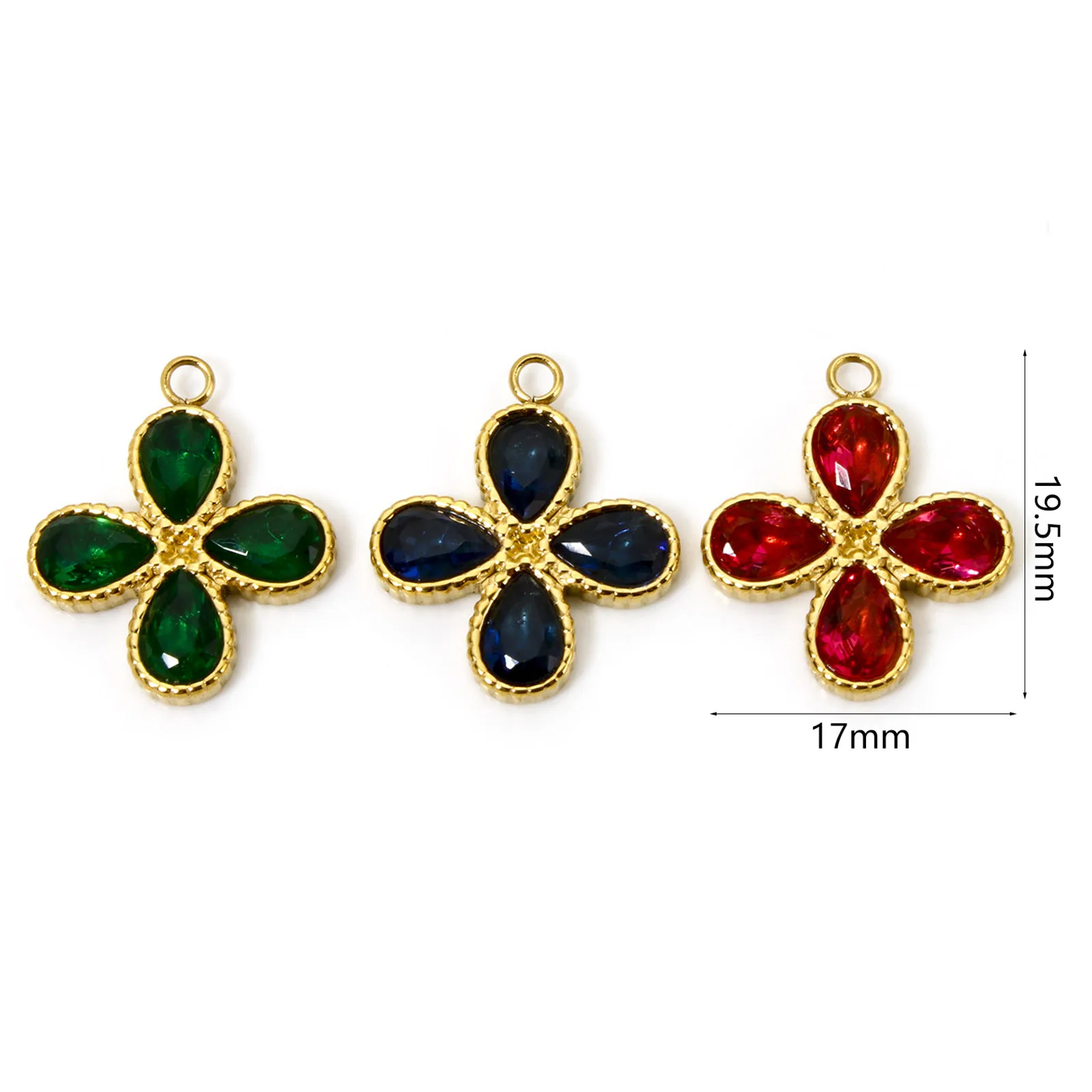 1pc New Stainless Steel Charms Gold Color Flower Multicolour Cubic Zirconia Pendant DIY Necklace For Women Jewelry 19.5mm x 17mm