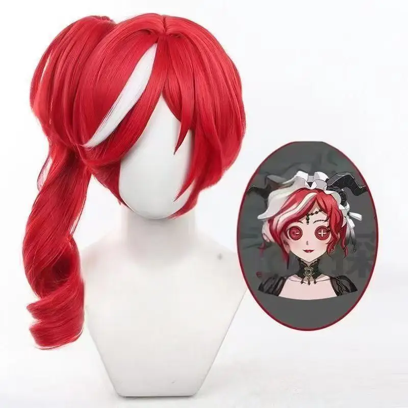 Identity V Priestess Crimson Cos Wig Red White Highlight Ponytail Wig Matte High Temperature Resistant Wig For Halloween Party