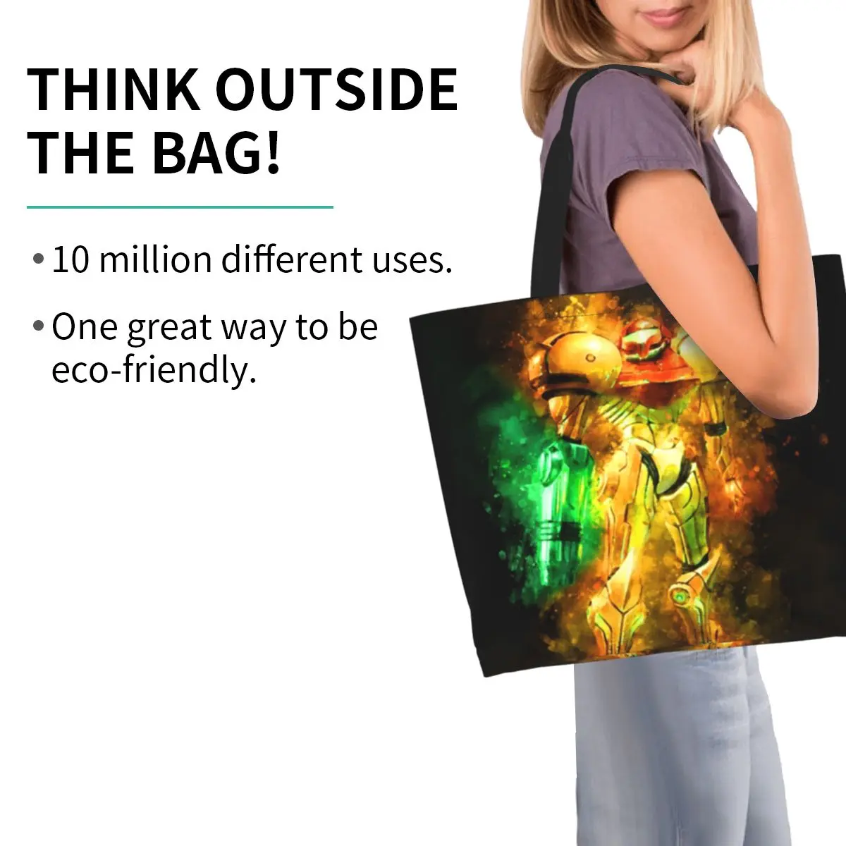 Metroid Samus Aran Prime Hunter (3) Shopping Tote Bag Canvas Large Capacity Shoulder Bags Shopper Grocery Handbag for Women view 3