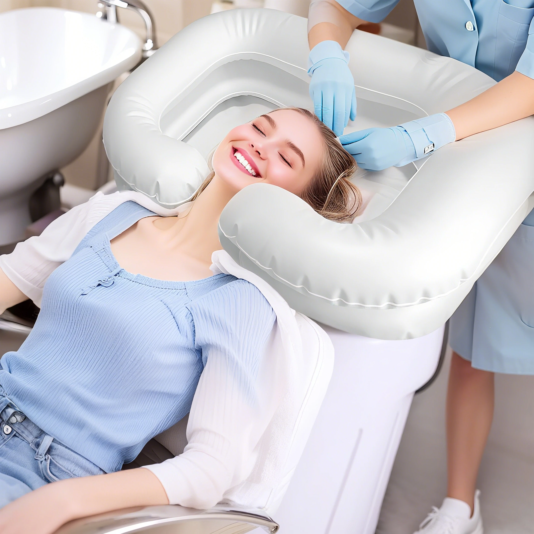 Inflatable Wash Basin, Portable Shampoo Bowl for The Elderly, Disabled, Bedridden, Pregnant Woman and Handicapped