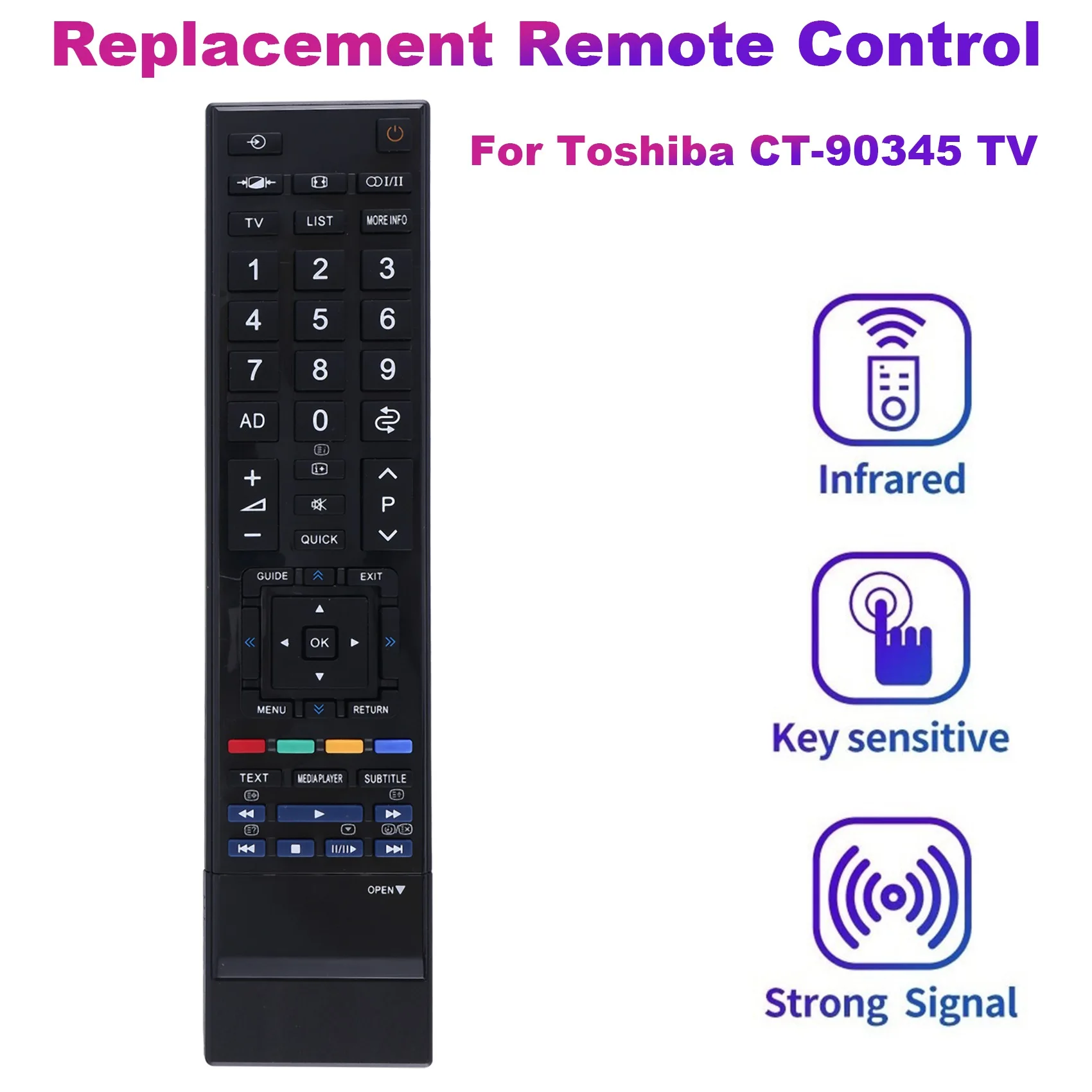 Mando a distancia de repuesto para Toshiba CT-90345 TV, Control remoto