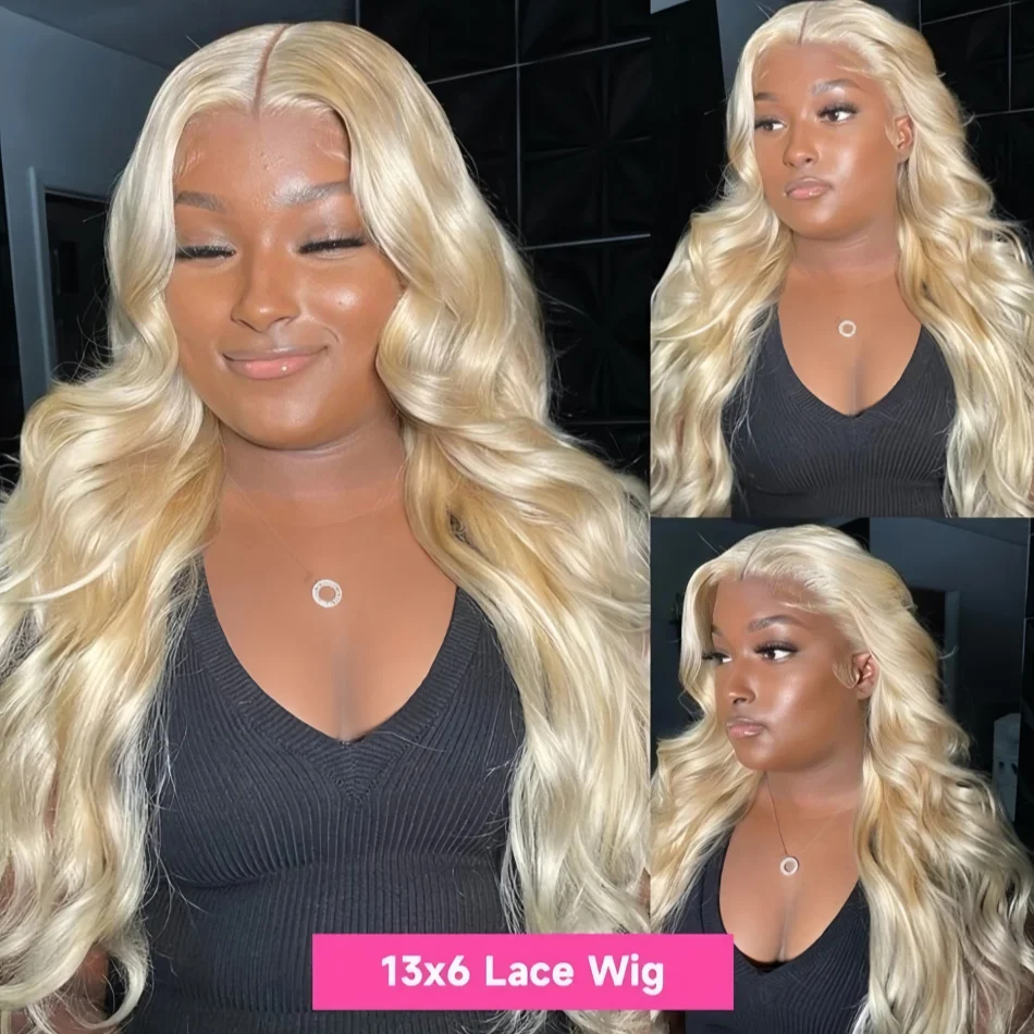 Peruka typu lace frontal HD, blond 613, gęstość 200, transparentna, 13x6, body wave, brazylijskie włosy ludzkie, wstępnie wyskubana, 100% farbowana, naturalny wygląd.