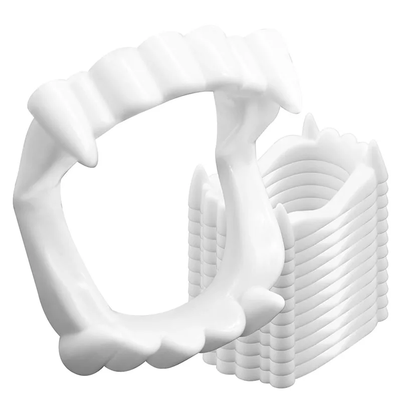 12 Pcs White Fake Vampire Teeth Fangs - Halloween Vampire Plastic Teeth, Fun Cosplay Props, Party Favors and Trick or Treat Accessories