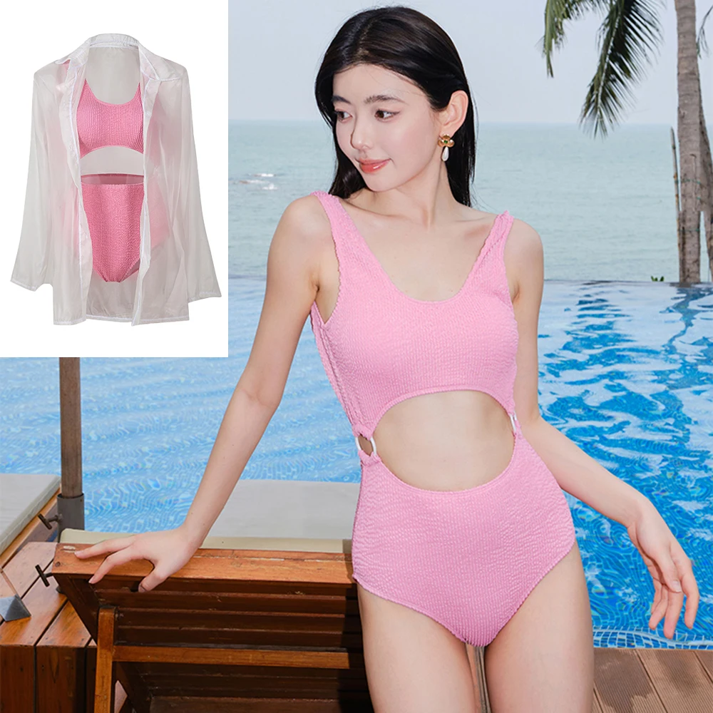 

2025 New Women Two Piece Swimwear Long Sleeve Skirt Cover Up Set Pure Style Slimming Bathing Suit for Swimming Hot Spring Beach